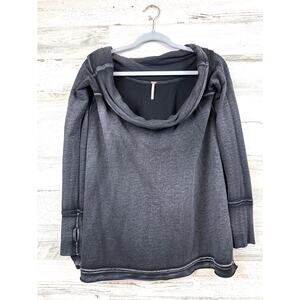 Free People Womens S Dark Gray Long Sleeve Oversized Sweatshirt Athletic Top